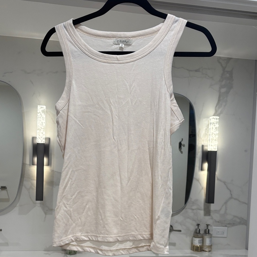 Z Supply Pale Cream Ribbed Scoop Tank